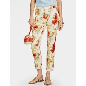 Talbots The Weekend Chino Red Yellow Hibiscus Flowers Floral Print Crop Pant 10P